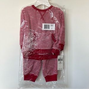 POLO RALPH LAUREN RED AND WHITE STRIPED LONG SLEEVE BABY SET SIZE 9M